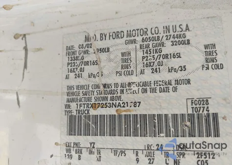 2003 Ford F-150 Xl/Xlt from USA, damaged, VIN 1FTRX17253NA21787